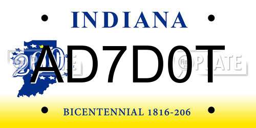 AD7D0T Indiana License Plate