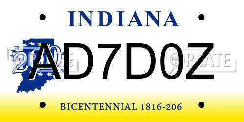 AD7D0Z Indiana License Plate