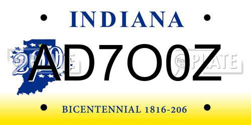 AD7O0Z Indiana License Plate
