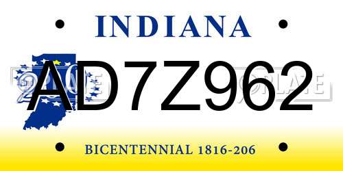 AD7Z962 Indiana License Plate