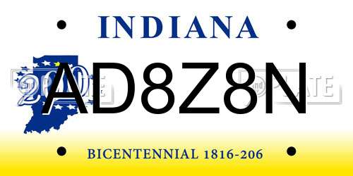 AD8Z8N Indiana License Plate