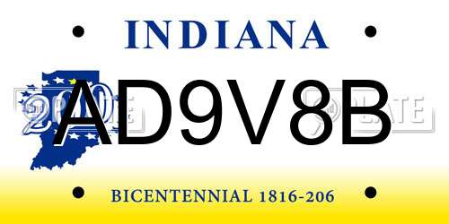 AD9V8B Indiana License Plate