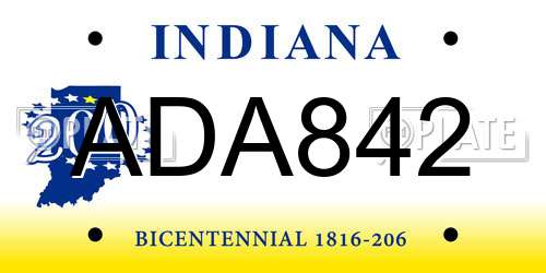ADA842 Indiana License Plate