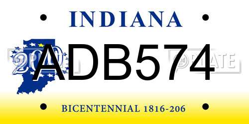 ADB574 Indiana License Plate