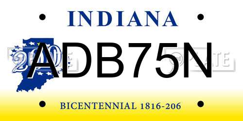 ADB75N Indiana License Plate