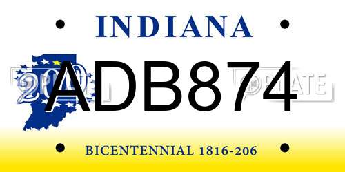 ADB874 Indiana License Plate