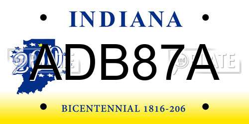ADB87A Indiana License Plate