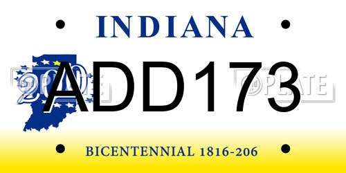 ADD173 Indiana License Plate