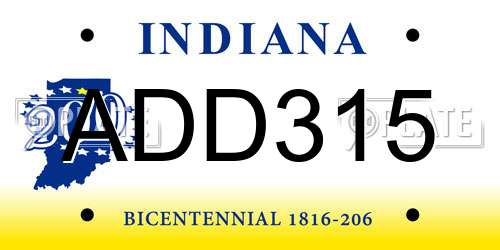 ADD315 Indiana License Plate