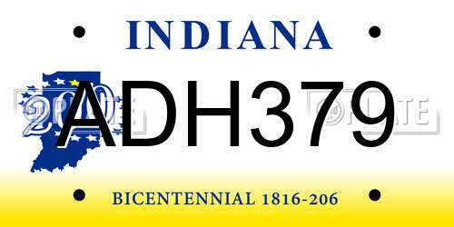 ADH379 Indiana License Plate