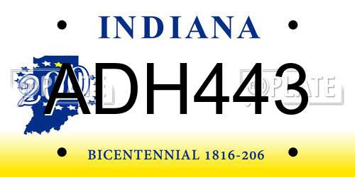 ADH443 Indiana License Plate