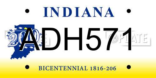 ADH571 Indiana License Plate