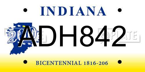 ADH842 Indiana License Plate