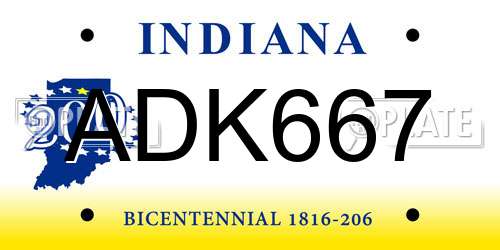 ADK667 Indiana License Plate