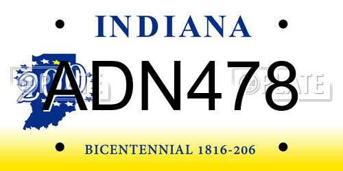 ADN478 Indiana License Plate