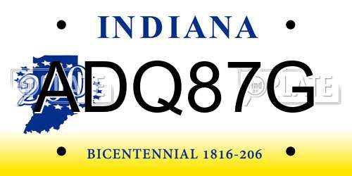 ADQ87G Indiana License Plate