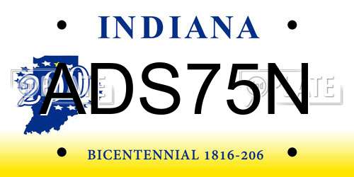 ADS75N Indiana License Plate