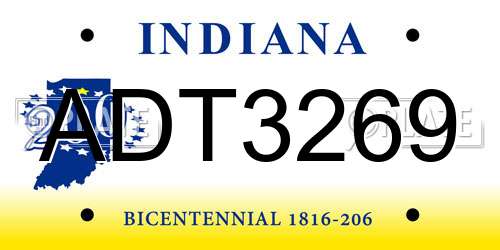 ADT3269 Indiana License Plate
