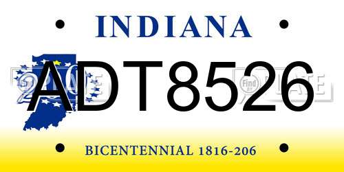 ADT8526 Indiana License Plate