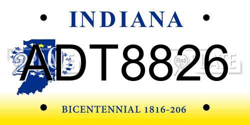 ADT8826 Indiana License Plate