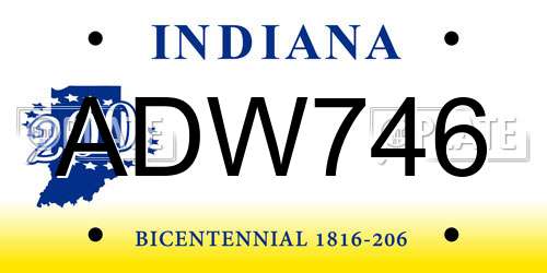 ADW746 Indiana License Plate