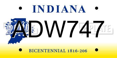 ADW747 Indiana License Plate