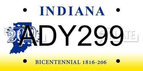 ADY299 Indiana License Plate