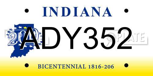 ADY352 Indiana License Plate