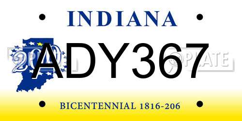 ADY367 Indiana License Plate
