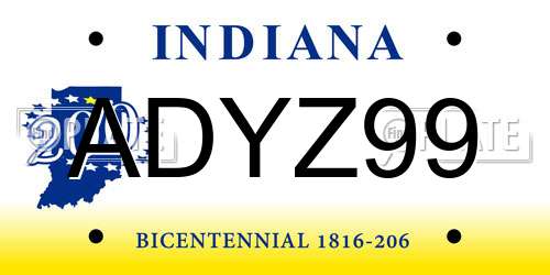 ADYZ99 Indiana License Plate
