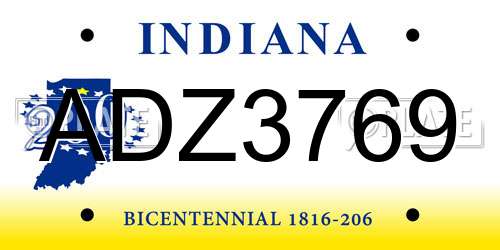 ADZ3769 Indiana License Plate