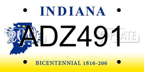 ADZ491 Indiana License Plate