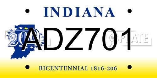ADZ701 Indiana License Plate