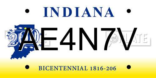 AE4N7V Indiana License Plate