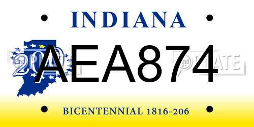 AEA874 Indiana License Plate