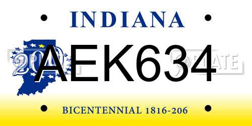 AEK634 Indiana License Plate