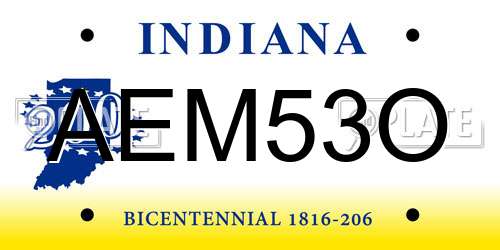 AEM53O Indiana License Plate
