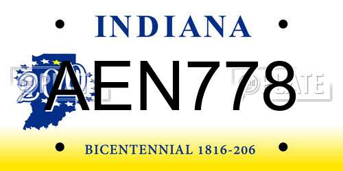 AEN778 Indiana License Plate