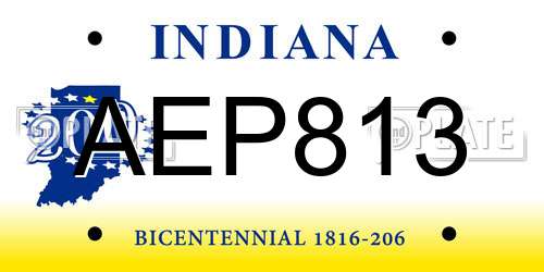 AEP813 Indiana License Plate