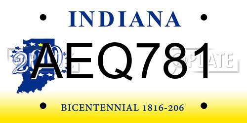 AEQ781 Indiana License Plate