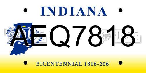 AEQ7818 Indiana License Plate