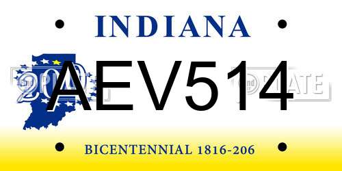 AEV514 Indiana License Plate
