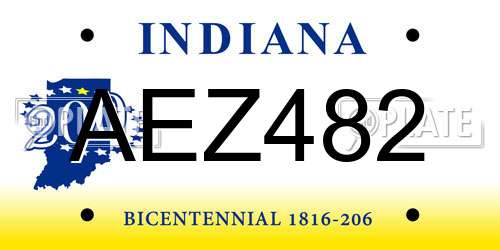 AEZ482 Indiana License Plate