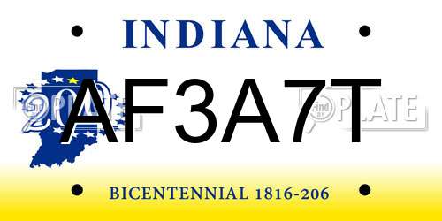 AF3A7T Indiana License Plate
