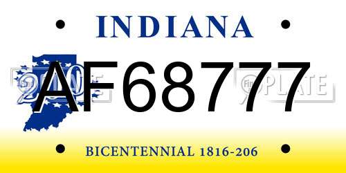 AF68777 Indiana License Plate