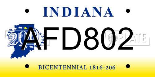 AFD802 Indiana License Plate