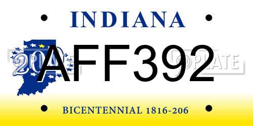 AFF392 Indiana License Plate