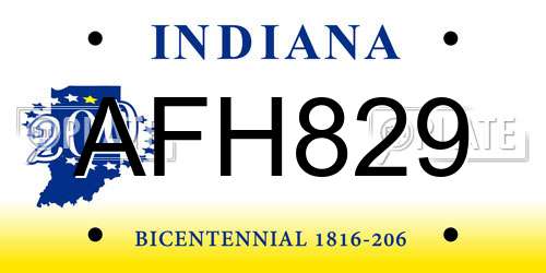 AFH829 Indiana License Plate