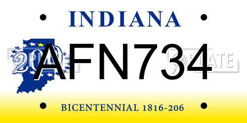 AFN734 Indiana License Plate