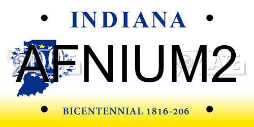 AFNIUM2 Indiana License Plate